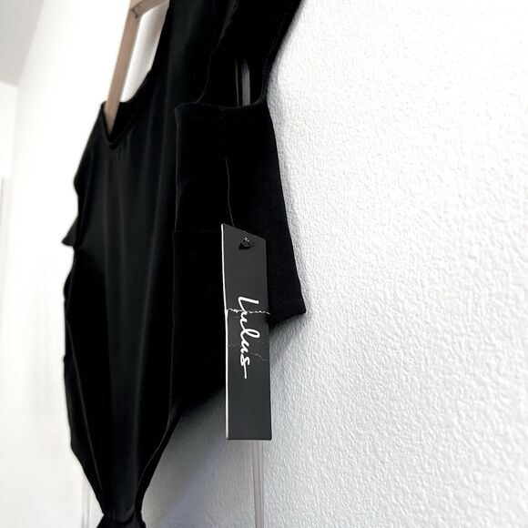 NWT LULUS ‘Conversation Piece’ Size M Black Maxi Dress Backless Cutouts USA Made - Picture 4 of 14